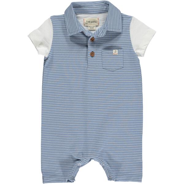 Saltash Stripe Polo Romper - Blue/White