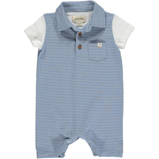 Saltash Stripe Polo Romper - Blue/White