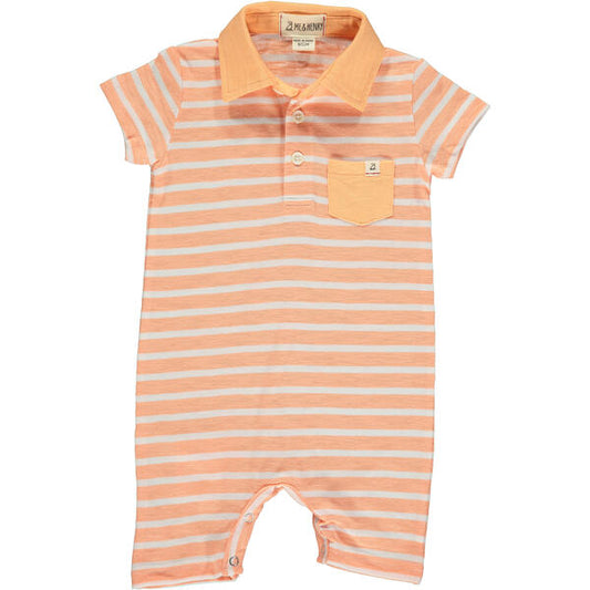Saltash Stripe Polo Romper - Peach/White