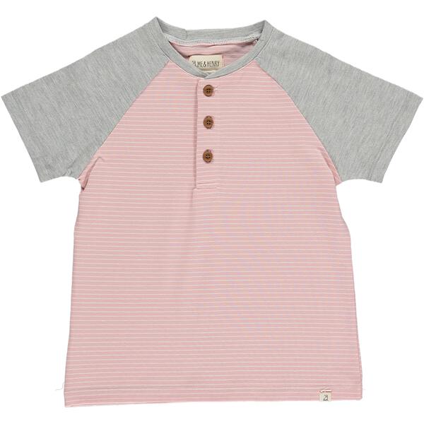 Beacon Raglan Henley - Pink/White/Grey