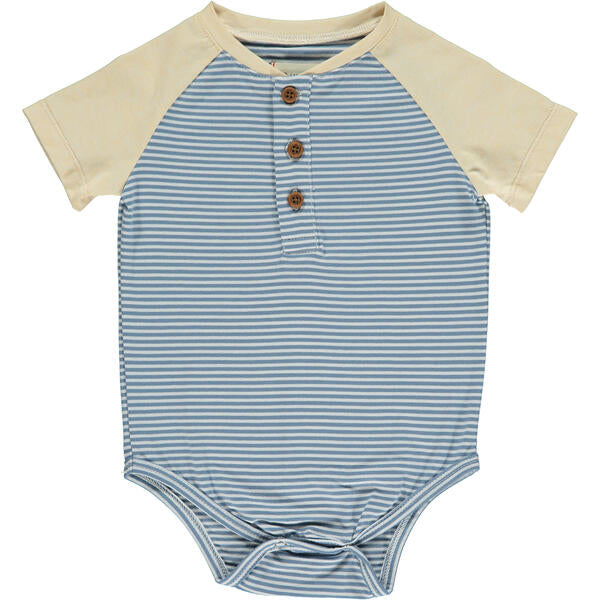 League Henley Onesie - Blue/White/Cream