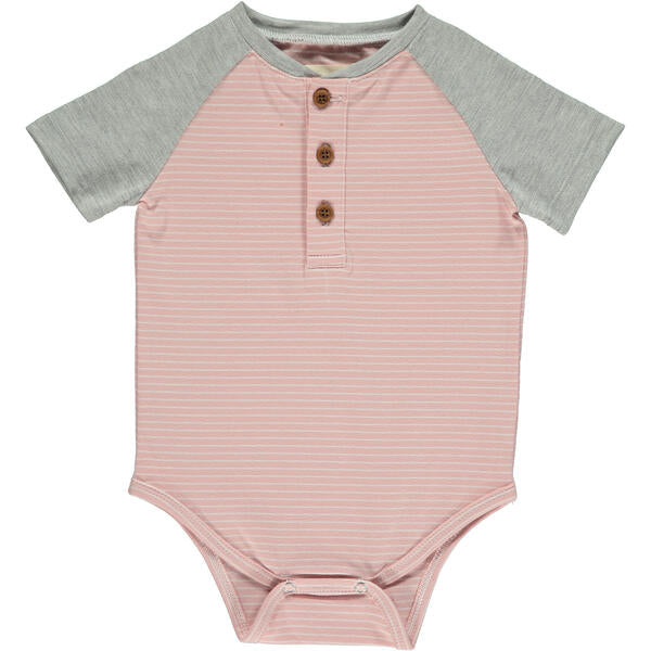 League Henley Onesie - Pink/White/Grey