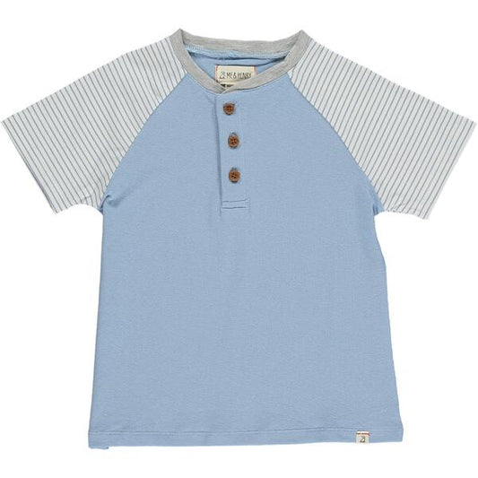 Marazion Raglan Henley - Blue/White/Grey