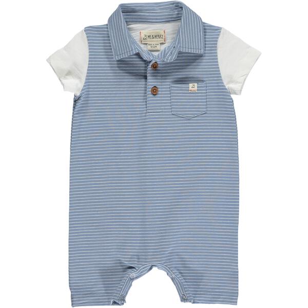 Saltash Stripe Polo Romper - Blue/White