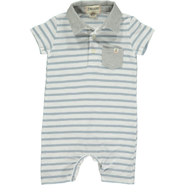 Saltash Stripe Polo Romper - Grey/White