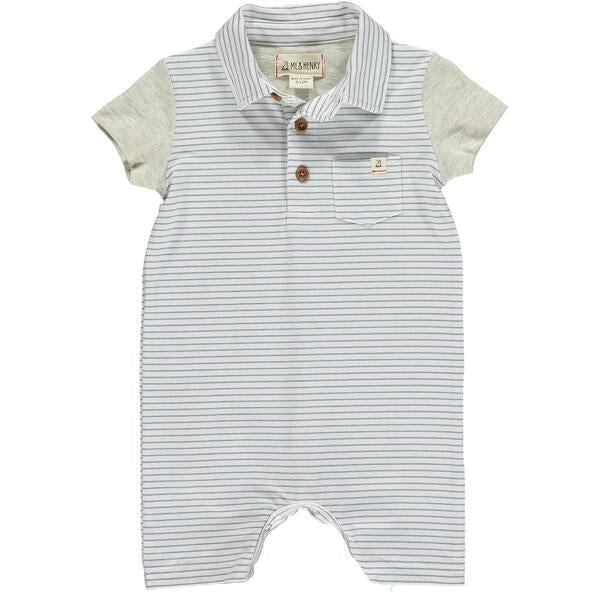 Saltash Stripe Polo Romper - Grey/White/Tan