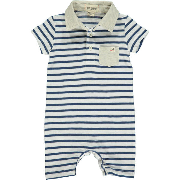 Saltash Stripe Polo Romper - Navy/White