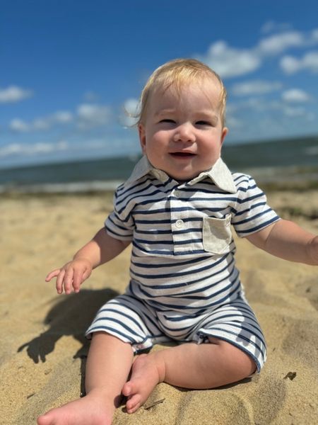 Saltash Stripe Polo Romper - Navy/White