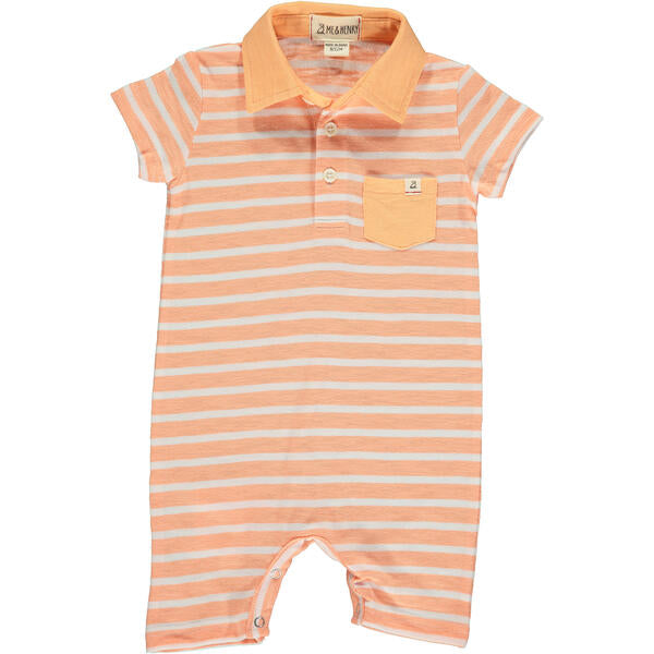 Saltash Stripe Polo Romper - Peach/White