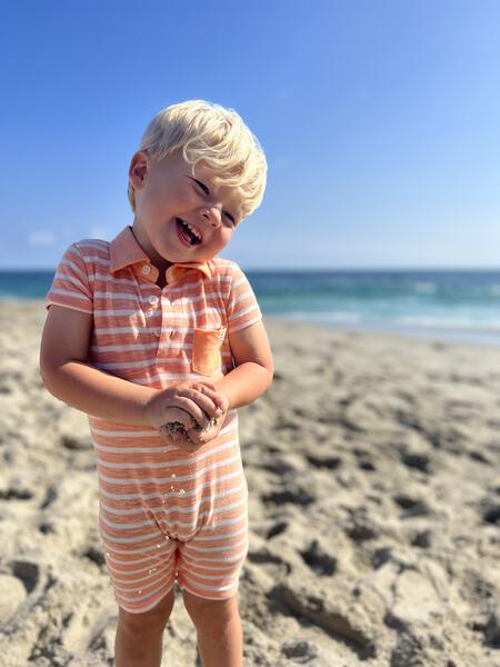 Saltash Stripe Polo Romper - Peach/White