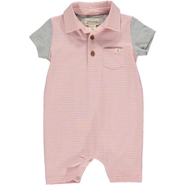 Saltash Stripe Polo Romper - Pink/White